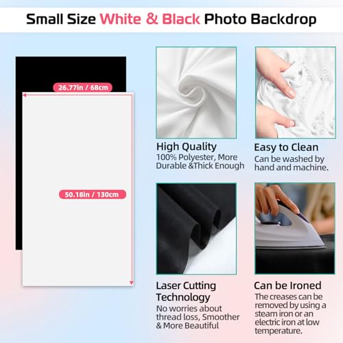 JEBUTU Product Photography Photo Backdrops Stand Kit, Photo Background, 26.8x50in White Black Backdrop Background with 26x29in Small T-Shape Backdrop Stand Tabletop Photo Shoot for Jewelry Cosmetics - Image 5