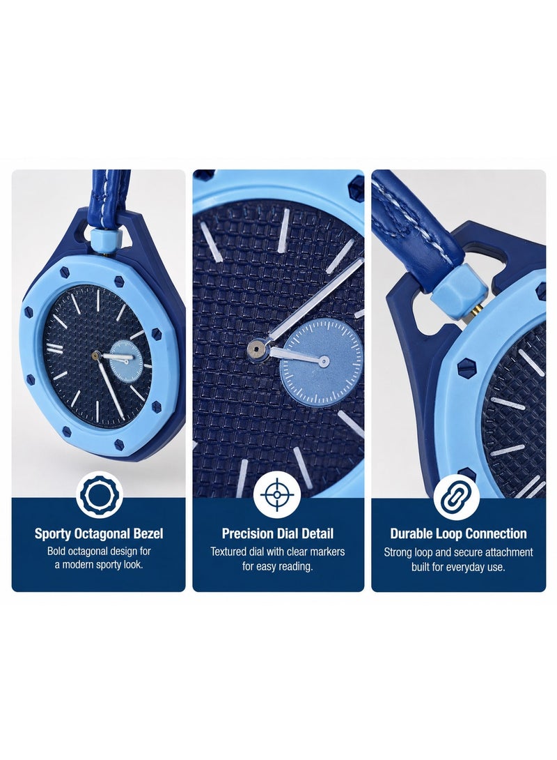 Unisex Octagonal Pocket Watch with Blue Leather Lanyard - Stylish Trendy Fashion Accessory in Gift Box - Lan Ba Series - Image 5