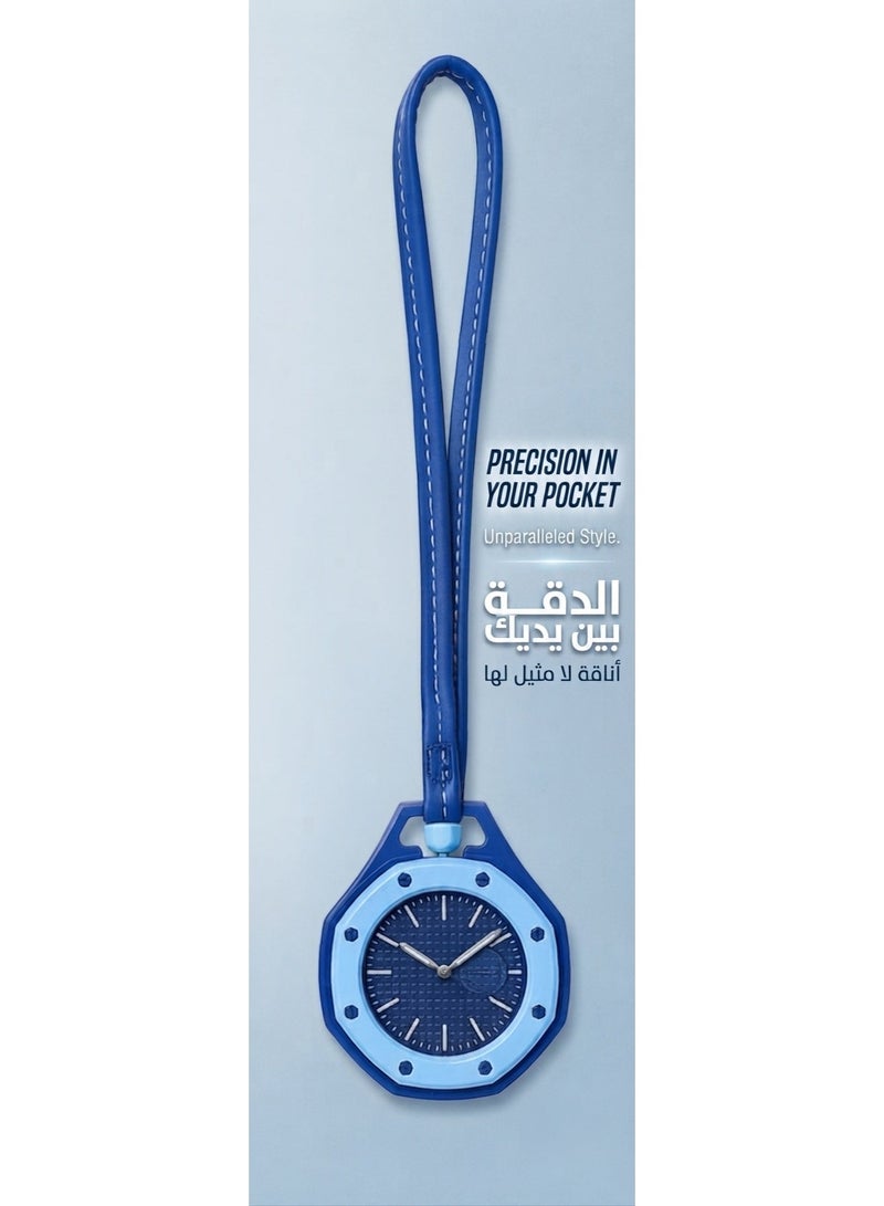 Unisex Octagonal Pocket Watch with Blue Leather Lanyard - Stylish Trendy Fashion Accessory in Gift Box - Lan Ba Series - Image 1