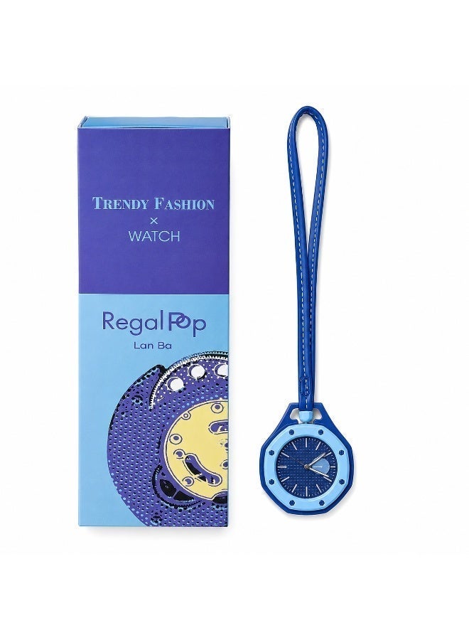Unisex Octagonal Pocket Watch with Blue Leather Lanyard - Stylish Trendy Fashion Accessory in Gift Box - Lan Ba Series - Image 3