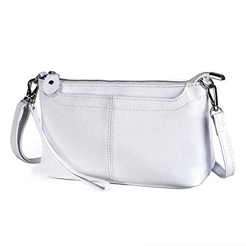 befen محفظة بيفن الجلدية الصغيرة مع حزام للمعصم وحقائب متعددة الجيوب للنساء مع فتحات بطاقات RFID (بيضاء متعددة الجيوب) - Image 1