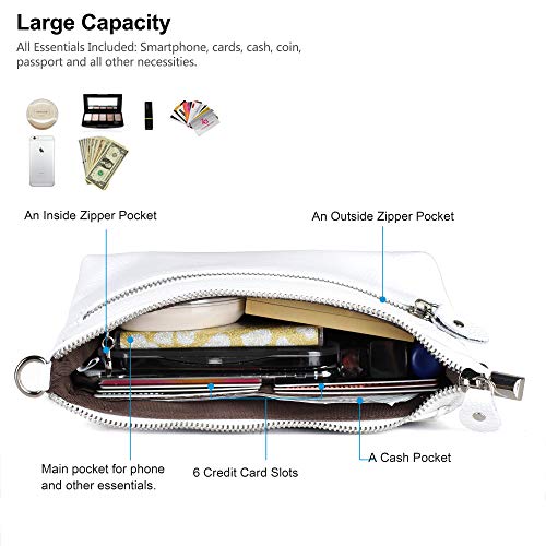 befen محفظة بيفن الجلدية الصغيرة مع حزام للمعصم وحقائب متعددة الجيوب للنساء مع فتحات بطاقات RFID (بيضاء متعددة الجيوب) - Image 3