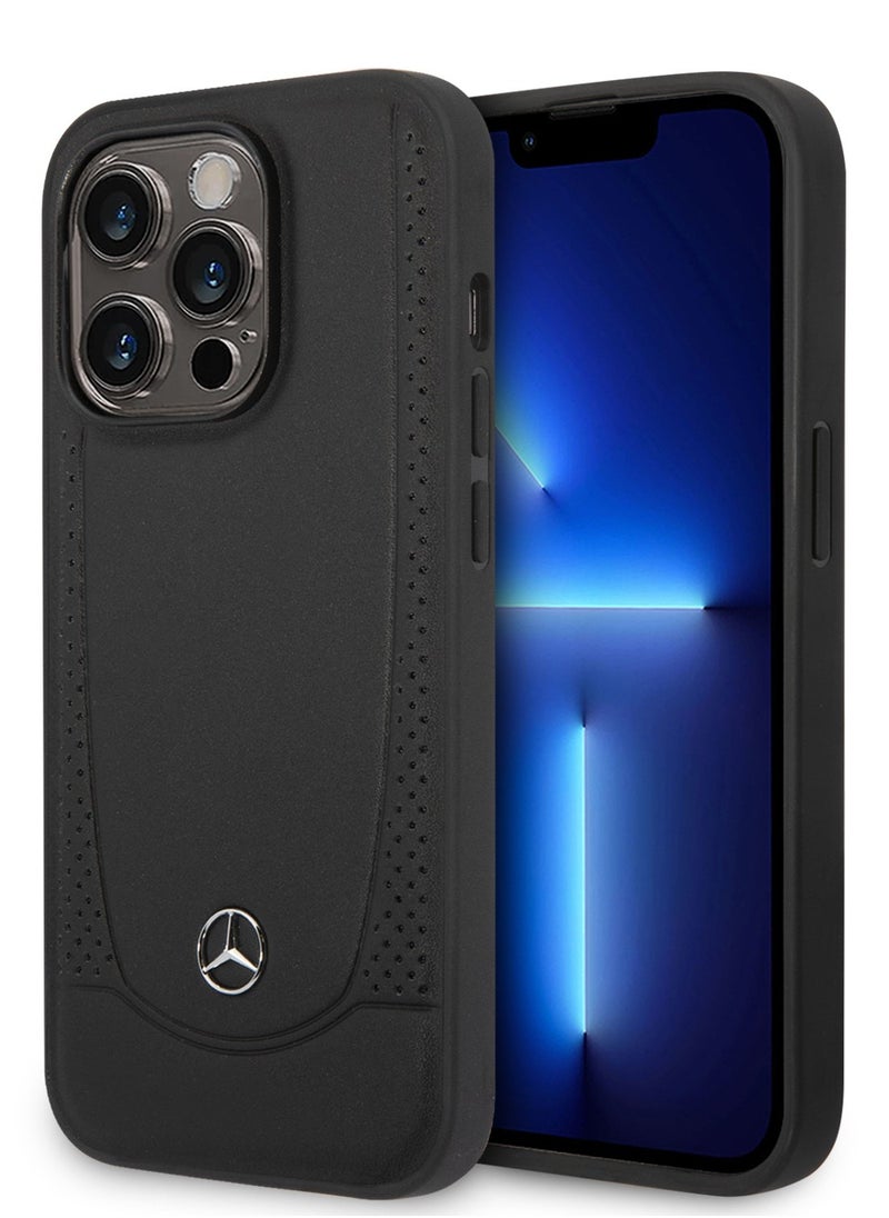 Mercedes-Benz - Mercedes-Benz Magsafe Genuine Leather Hard Case With Peforations & Metal Star Logo For iPhone 14 Pro - Black - Image 1