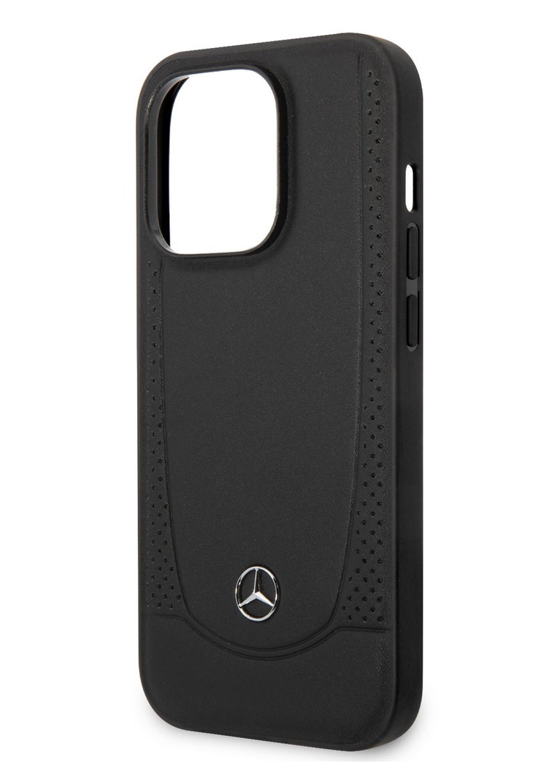 Mercedes-Benz - Mercedes-Benz Magsafe Genuine Leather Hard Case With Peforations & Metal Star Logo For iPhone 14 Pro - Black - Image 1