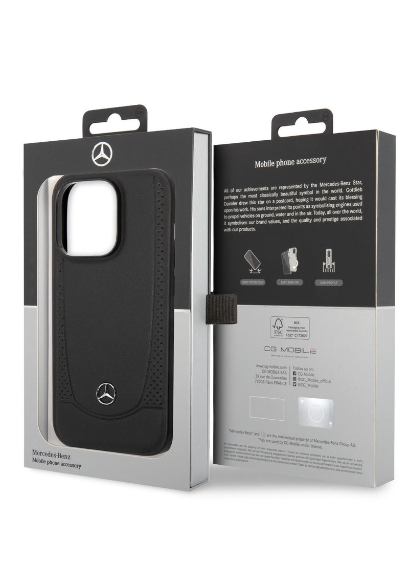 Mercedes-Benz - Mercedes-Benz Magsafe Genuine Leather Hard Case With Peforations & Metal Star Logo For iPhone 14 Pro - Black - Image 1