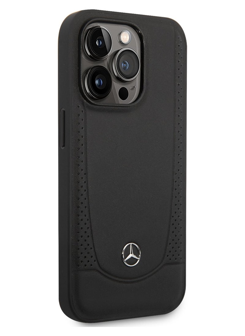 Mercedes-Benz - Mercedes-Benz Magsafe Genuine Leather Hard Case With Peforations & Metal Star Logo For iPhone 14 Pro - Black - Image 1