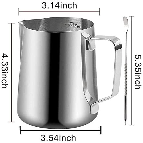 HZJSPXC 20 oz Milk Frothing Pitcher, 304 stainless steel 600ml milk can coffee frothing cup with art deco pen milk jug coffee cup used to make cappuccino latte - Image 4