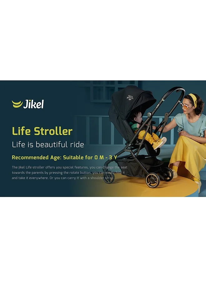 Jikel Life Stroller Rotating 360 Seat Reversible, Compact, Large Shopping Basket, Adjustable Footrest