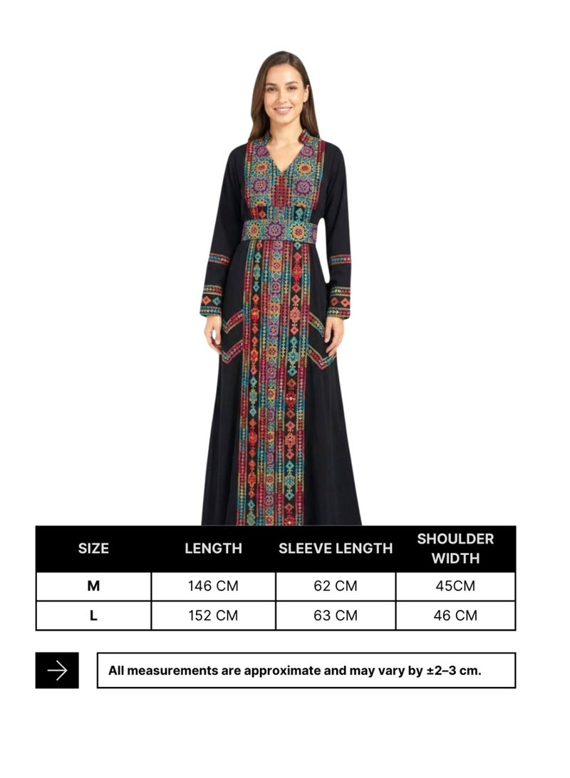 3DM Black Palestinian Dress with Multicolored Embroidery - Image 3