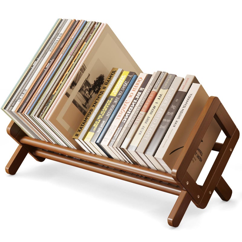 Aofure Premium Desktop Bookshelf Bamboo Desk Bookshelf Retro Brown Book Rack Shelf Organizer Stable Bookshelves Storage Tabletop Large Magazine Holder Racks for Magazines Books Files
