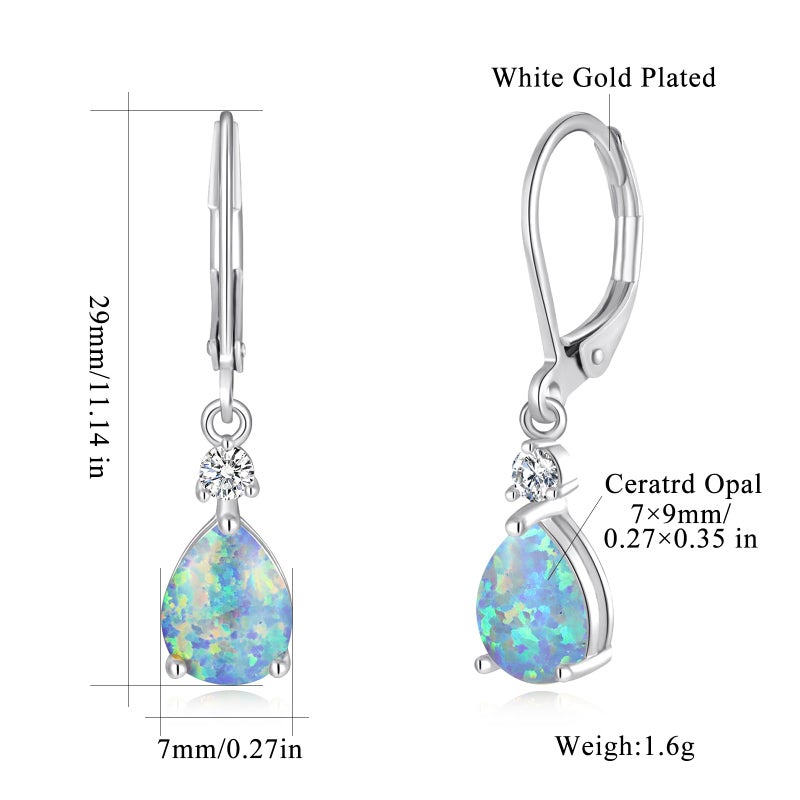 CiNily Womens Opal Dangle Earrings for Her Leverback Drop Earrings 14K White Gold Plated Blue Purple Opal Teardrop Earrings Cubic Zircon Gemstone Drop Earrings Jewelry Sensitive Ears - Image 3