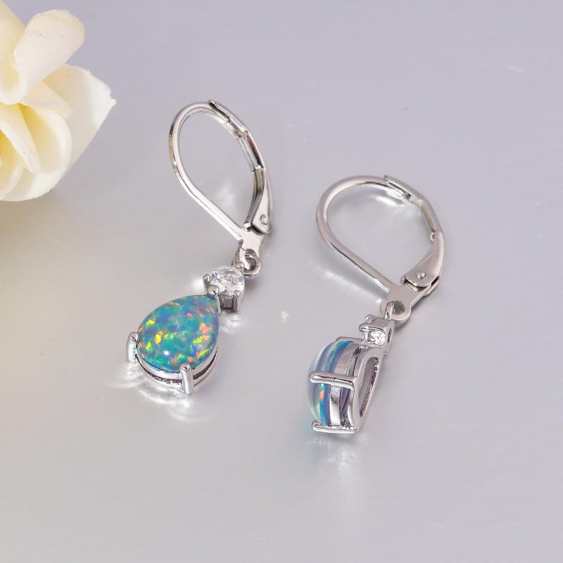 CiNily Womens Opal Dangle Earrings for Her Leverback Drop Earrings 14K White Gold Plated Blue Purple Opal Teardrop Earrings Cubic Zircon Gemstone Drop Earrings Jewelry Sensitive Ears - Image 5