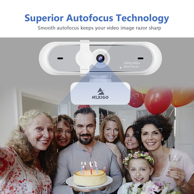 NexiGo N660P 1080P 60FPS Webcam with Software Control, Dual Microphone & Cover, Autofocus, HD USB Computer Web Camera, for OBS/Zoom/Skype/FaceTime/Teams/Twitch, White - Image 4