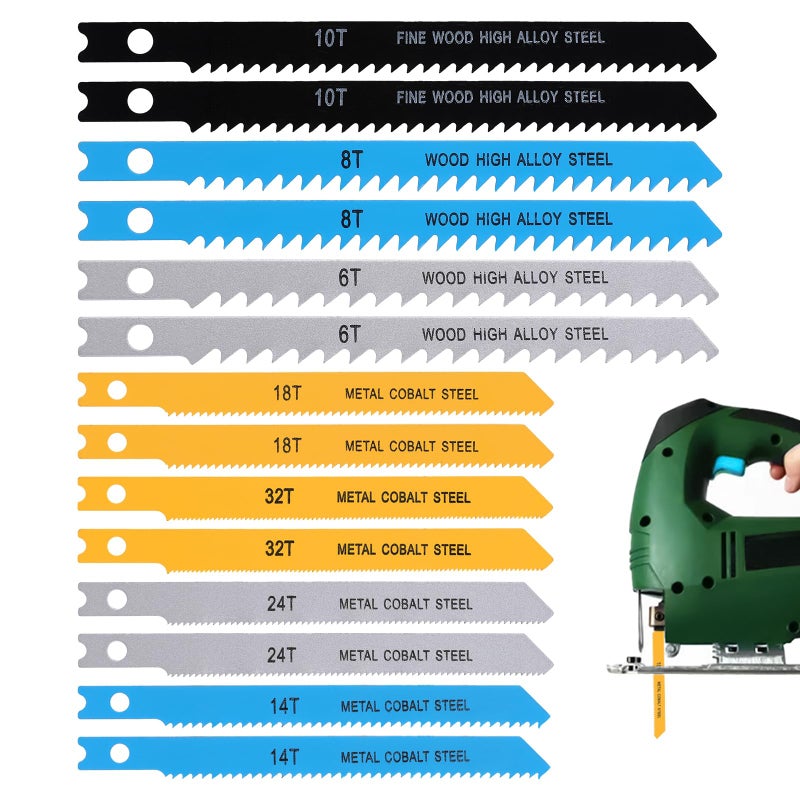 EupHHonycs 14PCS Universal Jig Saw Blade Set for Wood U-Shank Jig Saw Blade Set Assortment for Wood Plastic and Metal Cutting Jigsaw Blades Fit Vast Majority U Shank Jigsaws, 6T 8T 10T 14T 18T 24T 32T - Image 1