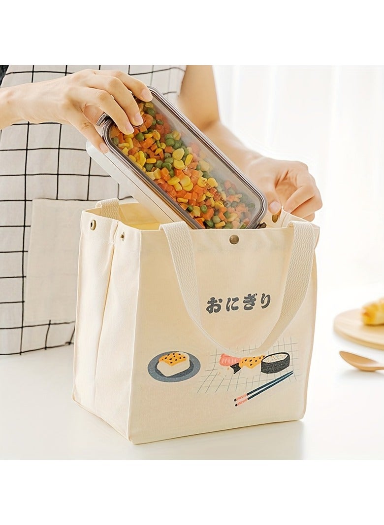 Japanese Style Bento Bag With Cartoon Pattern, Canvas Bucket Bag, Thick Lunch Box Bag For Office & School  - Image 3