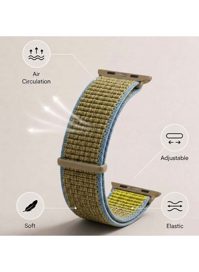 CATANES Breathable Nylon Sport Loop Band Compatible with Apple Watch 44mm 45mm 46mm 49mm for Women Men, iWatch Wrist Straps for Ultra 3 2, Se, Series 11 10 9 8 7 - khaki green - Image 3