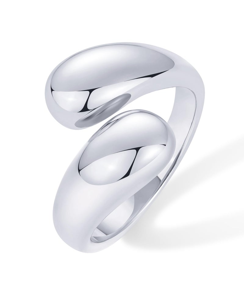 PAVOI Rhodium Plated Chunky Open Twist Stackable Rings for Women | Bold Crossover Statement Ring Band | Size 5 - Image 1