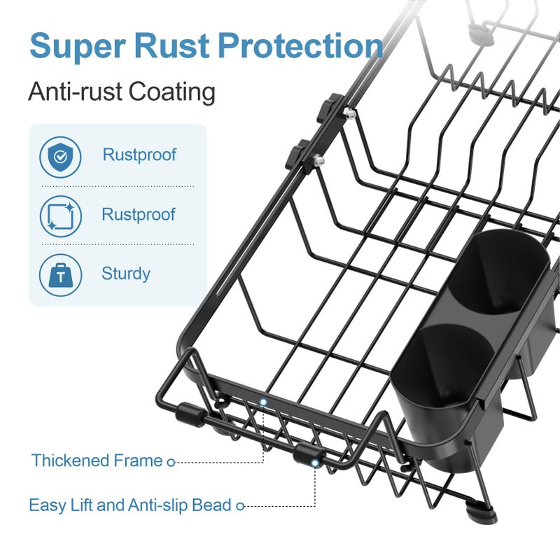 iSPECLE Small Sink Dish Drying Rack, 9" W Expandable Compact Rust Resistant Dish Drainer for RV Apartment Kitchen, Dish Rack with Lock Knob, Arms with Non Slip Rubber, Black - Image 3