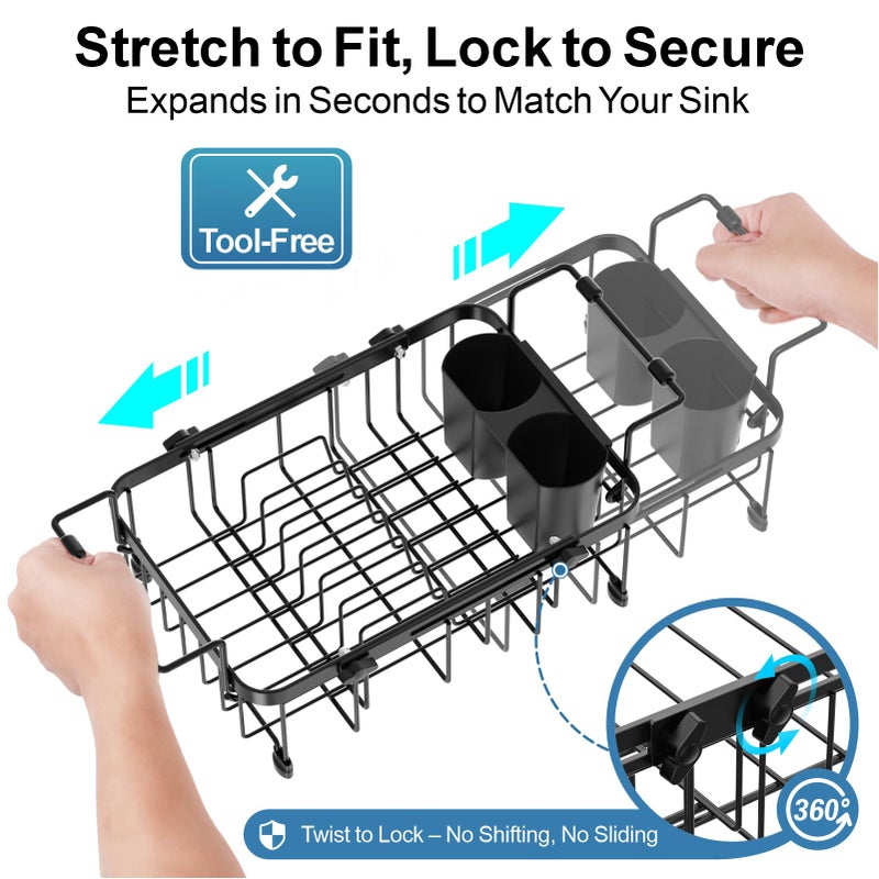 iSPECLE Small Sink Dish Drying Rack, 9" W Expandable Compact Rust Resistant Dish Drainer for RV Apartment Kitchen, Dish Rack with Lock Knob, Arms with Non Slip Rubber, Black - Image 5