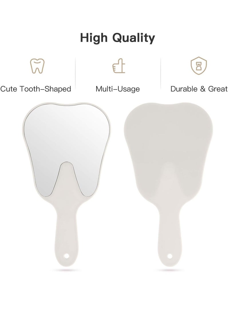 Y&D Small Surface Mirror with Handle Tooth-Shaped Handheld Cute Makeup Portable (White)  - Image 2