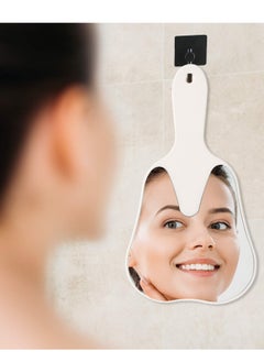 Y&D Small Surface Mirror with Handle Tooth-Shaped Handheld Cute Makeup Portable (White)  - Image 3