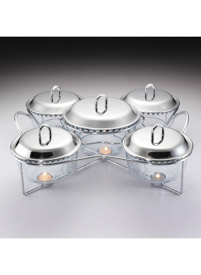 DANUBE HOME طقم حافظ حرارة الطعام من الفولاذ المقاوم للصدأ 5 حجرات - 4x1500 مل و 1x2500 مل، أدوات تقديم فضية متينة، 48x45x15 سم، مثالي للمطبخ وسطح الطاولة