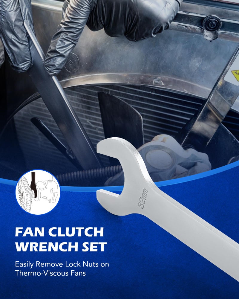 Orion Motor Tech Fan Clutch Wrench Set with 32mm Nut and Water Pump Pulley Holder for BMW E34 E36 E39 E46 E90, 2pc, Silver - Image 4