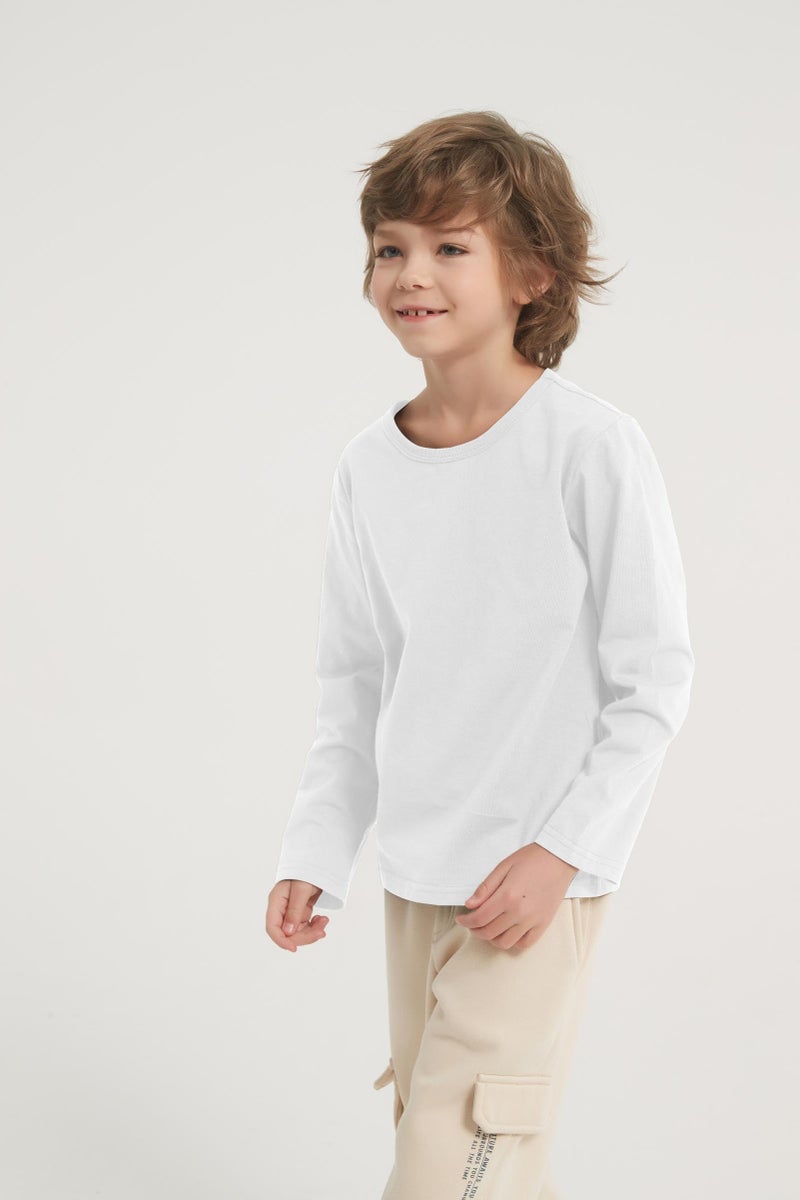 Phedrew 3-Pack Boys' Long Sleeve Shirts Kids Basic Long Sleeve Tees Toddlers' Crew Neck Soft Fall Tops Black/White/Grey - Image 3