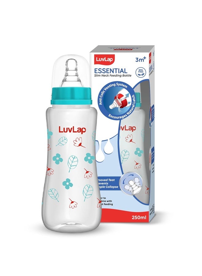 Luvlap Anti-Colic Slim/Regular Neck Essential Baby Plastic Feeding Bottle, 250Ml, New Born/Infants/Toddler Upto 3m+, Wild Flowers, BPA Free,Green - Image 1