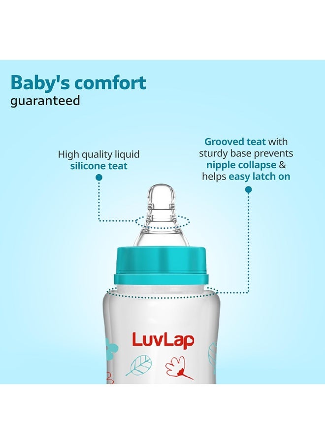 Luvlap Anti-Colic Slim/Regular Neck Essential Baby Plastic Feeding Bottle, 250Ml, New Born/Infants/Toddler Upto 3m+, Wild Flowers, BPA Free,Green - Image 3