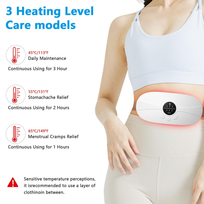 kissleaf Protable Heating Pad for Period Cramps,Cordless Menstrual Heating Pad with 3 Heat Levels and 3 Vibration Massage Modes, for Period Pain,Best Gifts for Her, Women and Girl (White) - Image 3