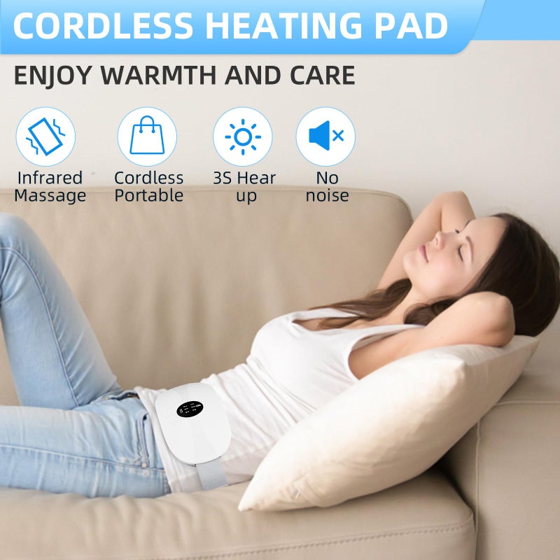 kissleaf Protable Heating Pad for Period Cramps,Cordless Menstrual Heating Pad with 3 Heat Levels and 3 Vibration Massage Modes, for Period Pain,Best Gifts for Her, Women and Girl (White) - Image 5