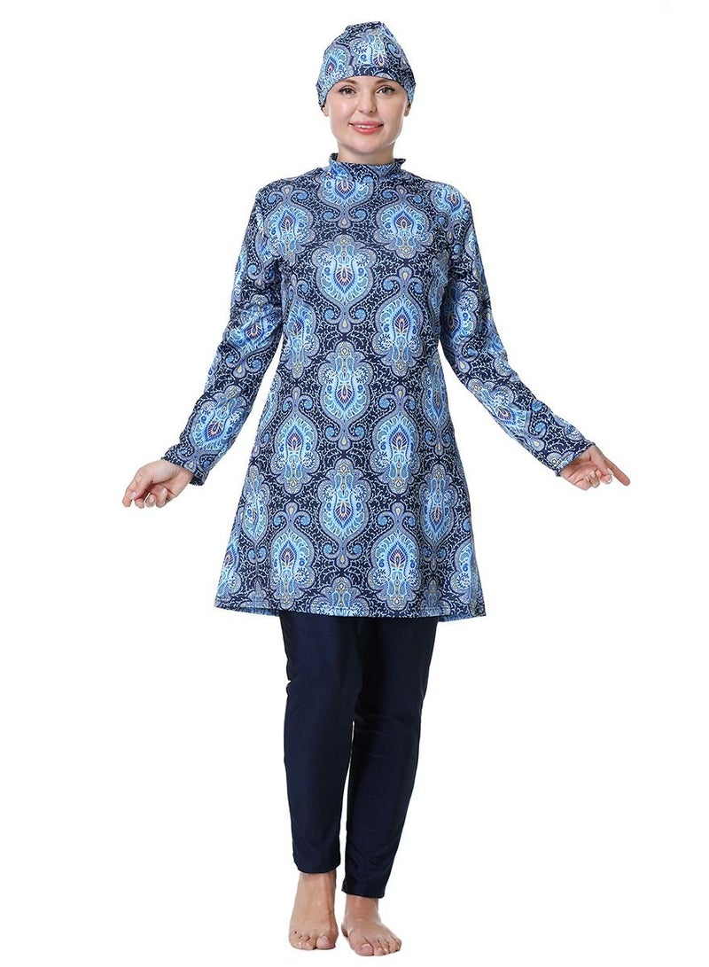 Loquat Women's Big Size 3-Piece Swimwear Set Conservative Long Sleeve Burkinis Swimsuit Multicolor Printed  - Image 1