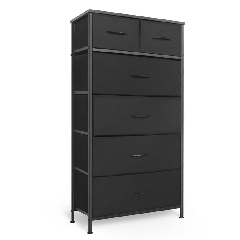 Mifuro Tall Dresser for Bedroom, Vertical Storage Organizer Tower with 6 Drawers, Chest of Drawers with Fabric Bins, Steel Frame, Wood Top for Bedroom, Closet, Entryway- Black - Image 1