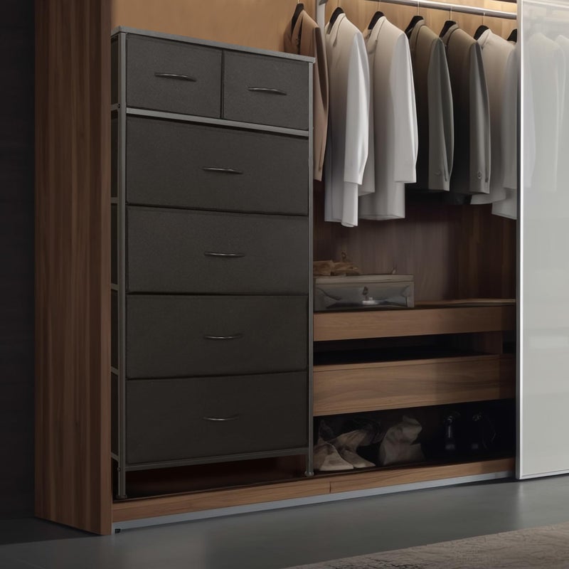 Mifuro Tall Dresser for Bedroom, Vertical Storage Organizer Tower with 6 Drawers, Chest of Drawers with Fabric Bins, Steel Frame, Wood Top for Bedroom, Closet, Entryway- Black - Image 3