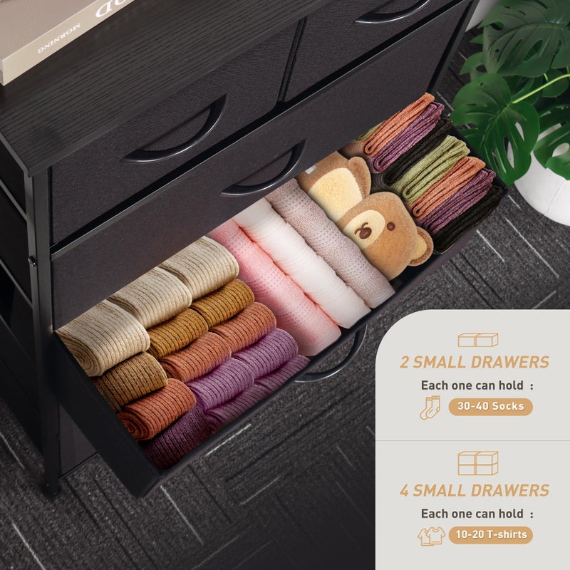 Mifuro Tall Dresser for Bedroom, Vertical Storage Organizer Tower with 6 Drawers, Chest of Drawers with Fabric Bins, Steel Frame, Wood Top for Bedroom, Closet, Entryway- Black - Image 4