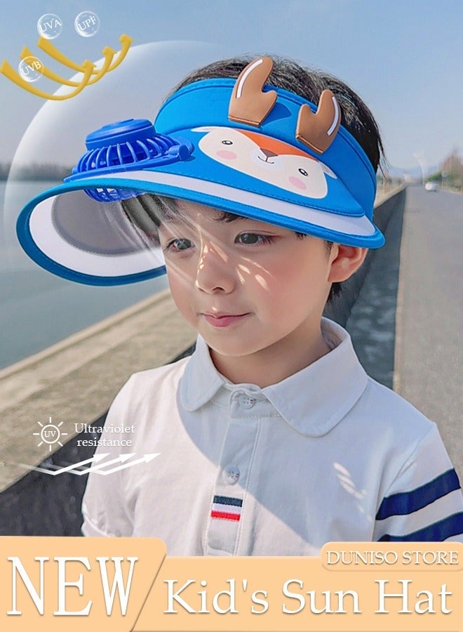 DUNISO Sun Visors Hat with Fan, Rechargeable Hat with Fan Built in, Fan Hats with 3 Gear Wind Speed,Adjustable Elastic Buckle for Kids - Image 1