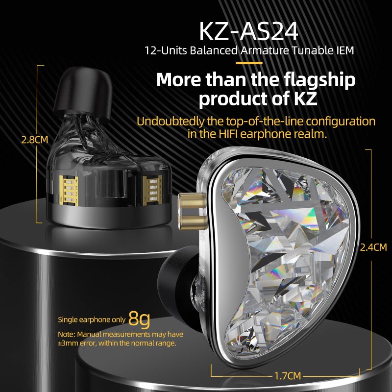 KZ AS24 in-Ear Monitor Headphone 24BA Drivers High-Performance IEM Earphones with 8 Tuning Switches, Noise Isolation Wired Earbuds for Musicians (Tuning Version,Black,no mic) - Image 2