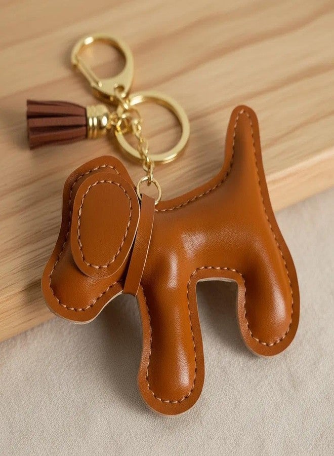 QTMY Cute Leather Puppy Keychain Keyring for Women,Purse Bag Charms for Handbags Backpack,569 (Brown) - Image 2