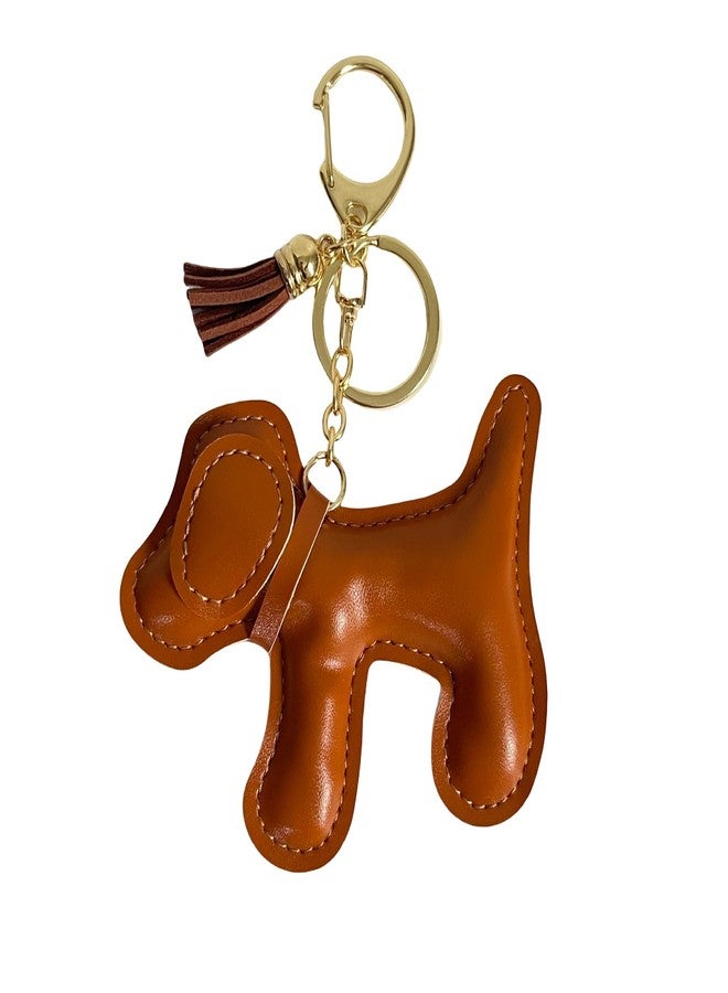 QTMY Cute Leather Puppy Keychain Keyring for Women,Purse Bag Charms for Handbags Backpack,569 (Brown) - Image 1