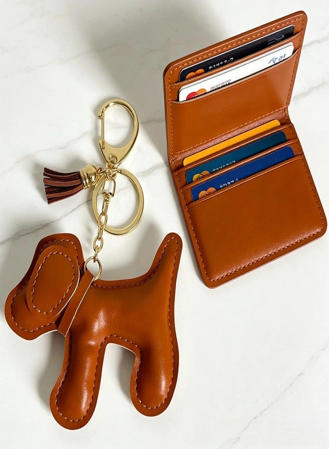 QTMY Cute Leather Puppy Keychain Keyring for Women,Purse Bag Charms for Handbags Backpack,569 (Brown) - Image 4