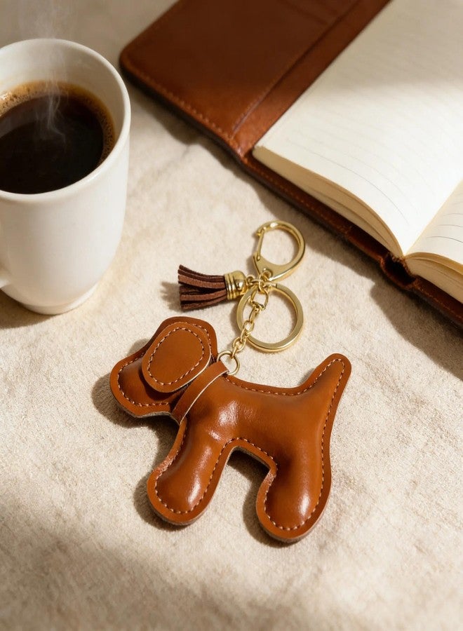 QTMY Cute Leather Puppy Keychain Keyring for Women,Purse Bag Charms for Handbags Backpack,569 (Brown) - Image 3
