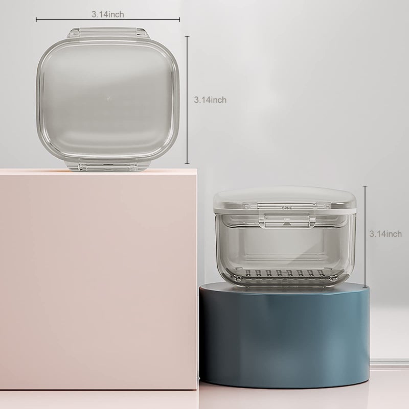 loevcc Retainer Case, Retainer Cleaner Case, Unique Denture Bath with Drain Tray, Suitable for Dentures, Denture Bridges, Partial Dentures, Traditional Braces, Etc. (Black) - Image 3