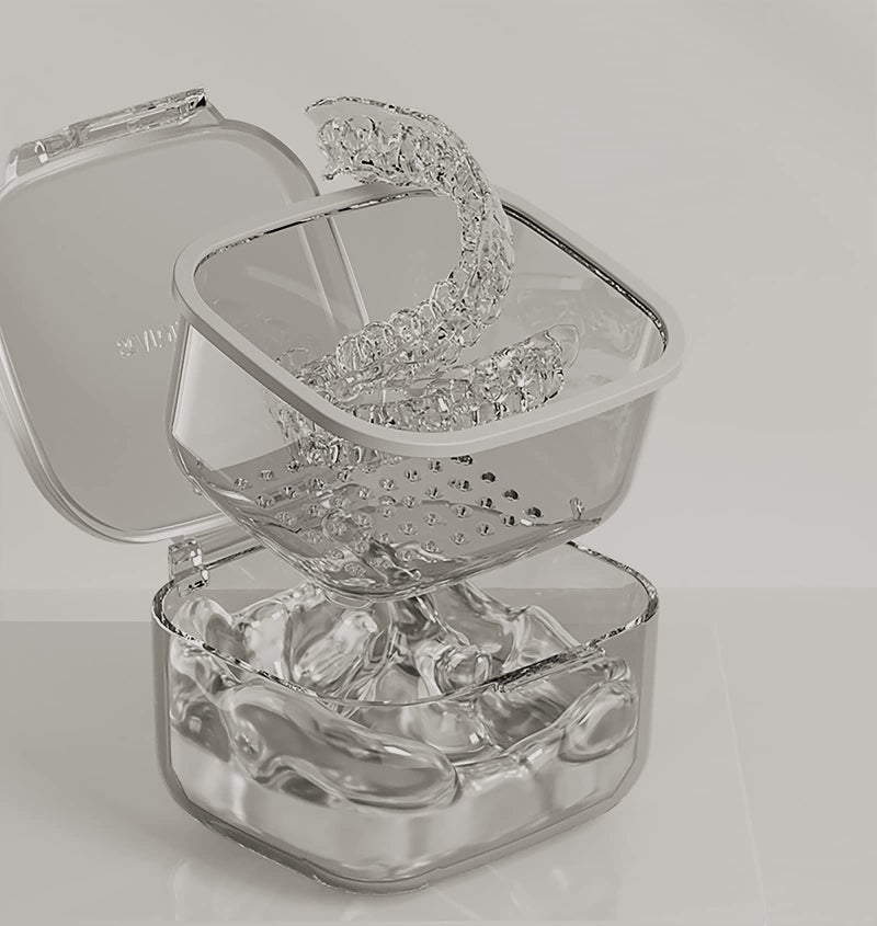 loevcc Retainer Case, Retainer Cleaner Case, Unique Denture Bath with Drain Tray, Suitable for Dentures, Denture Bridges, Partial Dentures, Traditional Braces, Etc. (Black) - Image 1