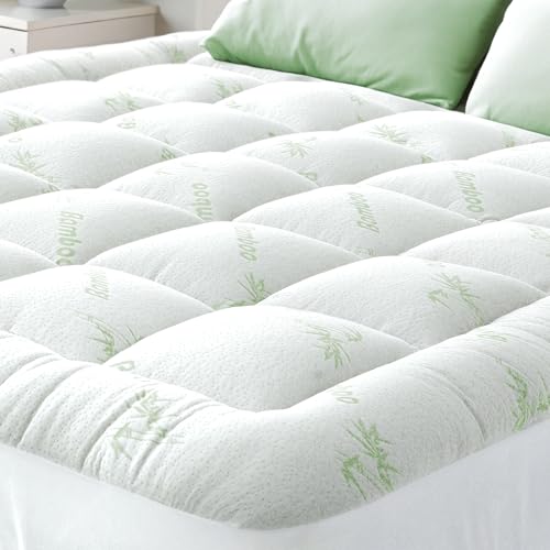 Ultra Soft California King Size Mattress Topper  Viscose Made from Bamboo Pillow Top Mattress Pad for Back Pain Relief  Naturally Cooling for Hot Sleepers Green