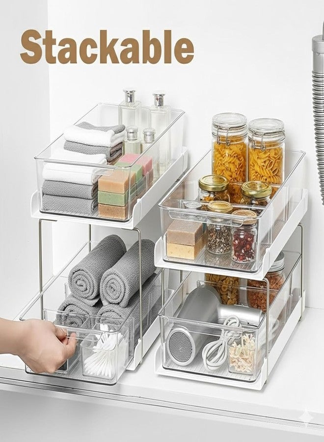 Kitwe 2 Tier Under Sink Organiser Clear Bathroom Cabinets Vanity Countertop Storage Container Medicine Cabinet Pull-Out Organization with Track for Pantry Kitchen - Image 5
