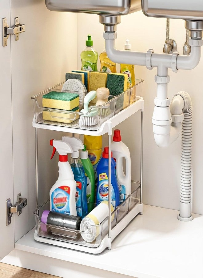 Kitwe 2 Tier Under Sink Organiser Clear Bathroom Cabinets Vanity Countertop Storage Container Medicine Cabinet Pull-Out Organization with Track for Pantry Kitchen - Image 1