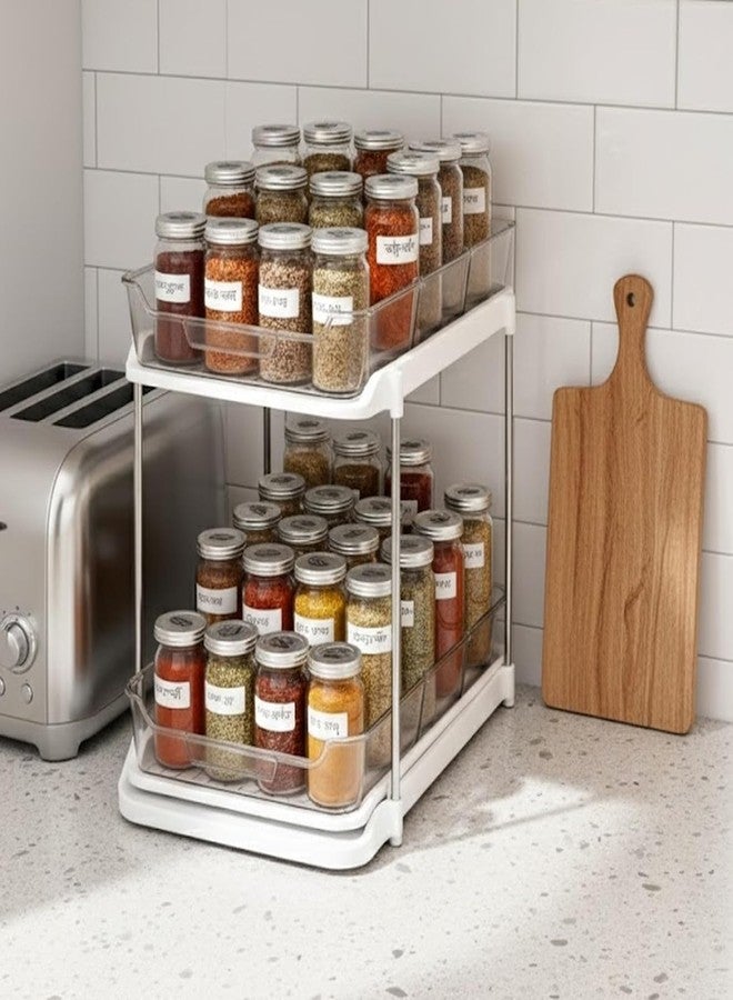 Kitwe 2 Tier Under Sink Organiser Clear Bathroom Cabinets Vanity Countertop Storage Container Medicine Cabinet Pull-Out Organization with Track for Pantry Kitchen - Image 3