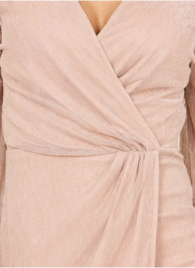 Styli Shimmer Striped Wrap Style Mermaid Dress