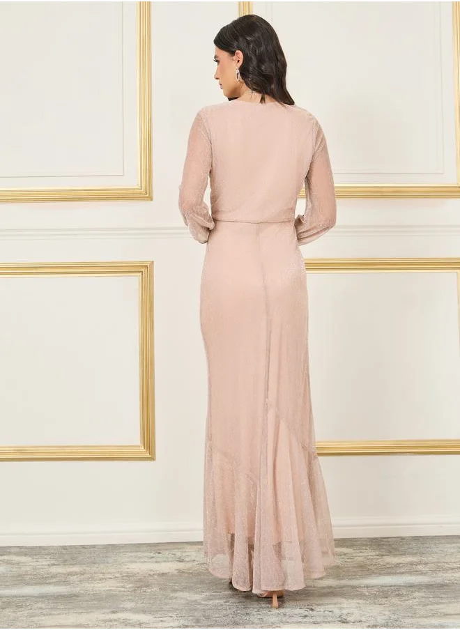 Styli Shimmer Striped Wrap Style Mermaid Dress